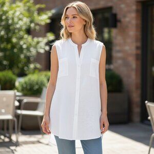 Chico's Linen Blend White Layering Top Size 3/XL/16